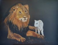 LION AND THE LAMB oil on canvas 70x90cm &euro;750,-